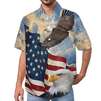 Men's Eagle American Flag Print Vacation Hawaiian Shirt 2305106649
