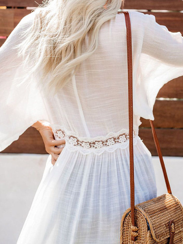 Lacy Split-Joint Half Sleeve Beach Tunicshang Cover-Ups