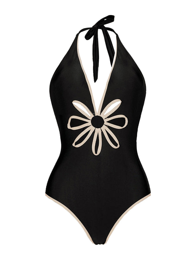 Fashion Deep V One Piece Swimsuit Set