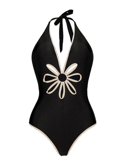 Fashion Deep V One Piece Swimsuit Set