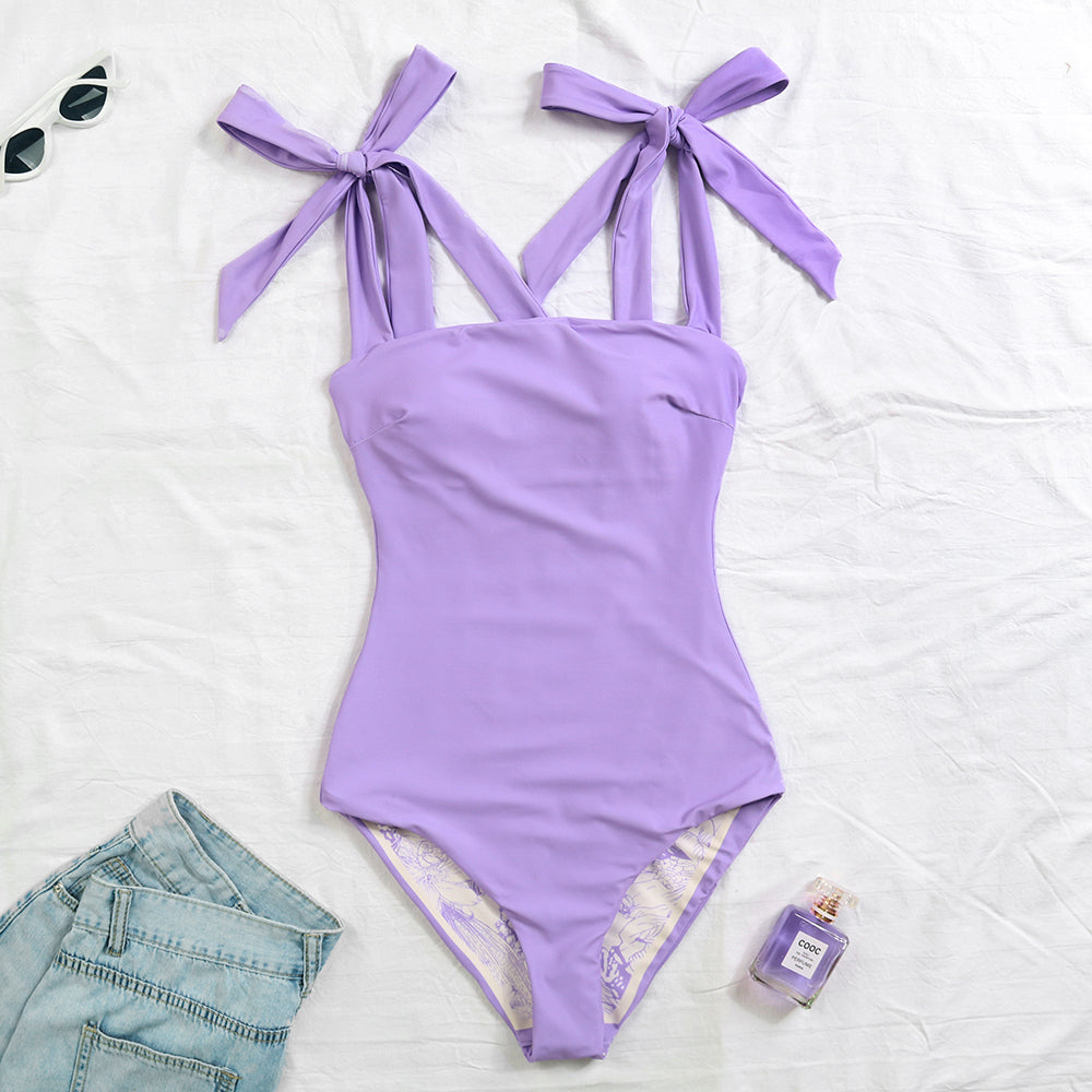 Reversible Bowknot Tie-shoulder One Piece Swimsuit