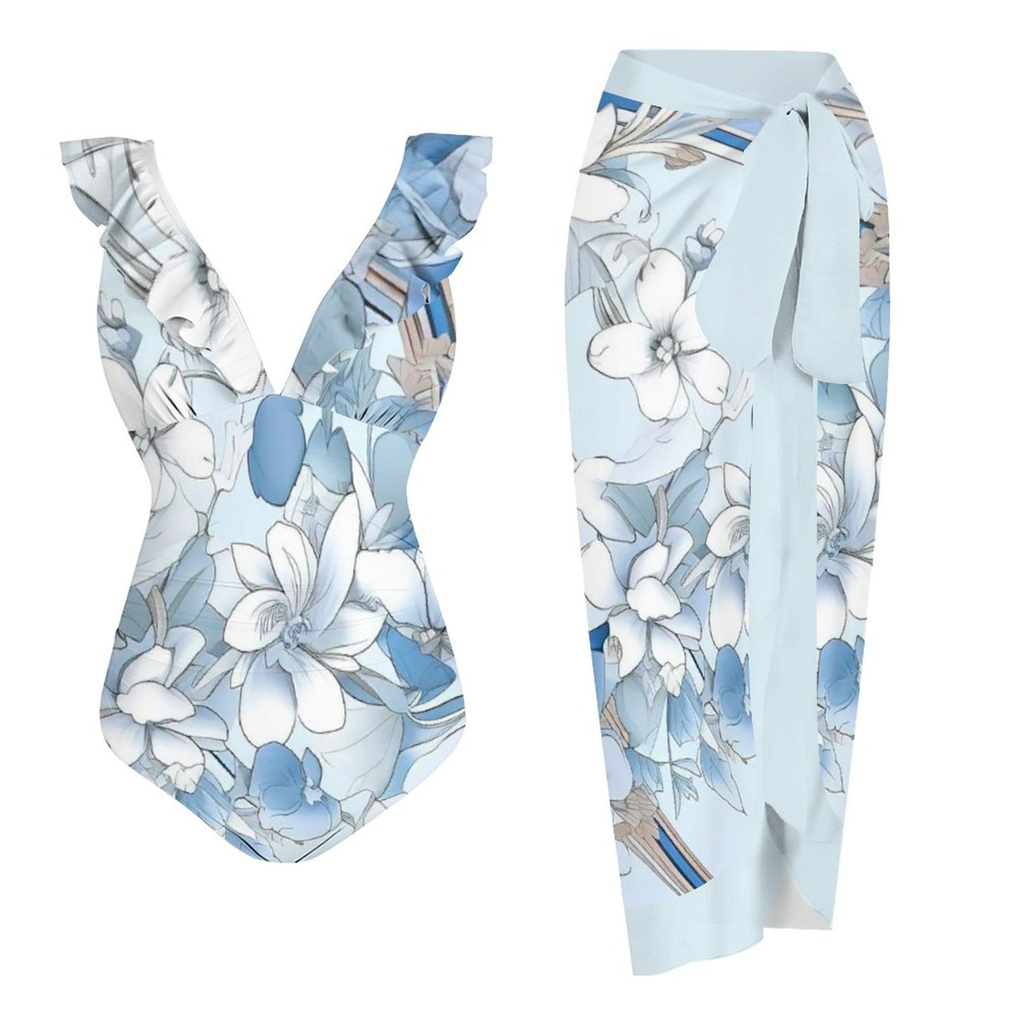 Casual Printed One Piece Swimsuit And Cover Up 2306103044
