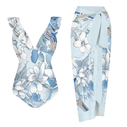 Casual Printed One Piece Swimsuit And Cover Up 2306103044