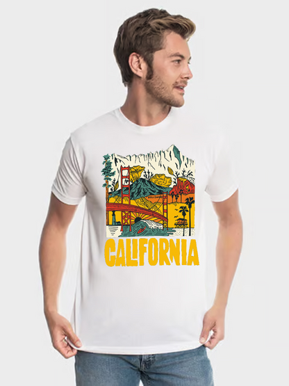 Men's Casual California Printed Round Neck Short Sleeve T-Shirt