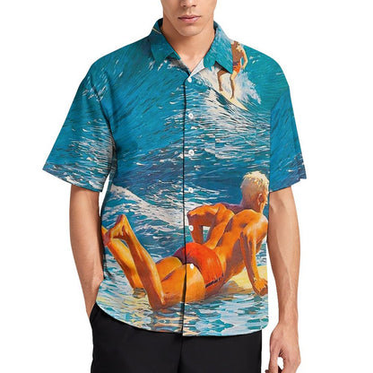 Men's Surf Print Casual Short Sleeve Shirt 2306102377