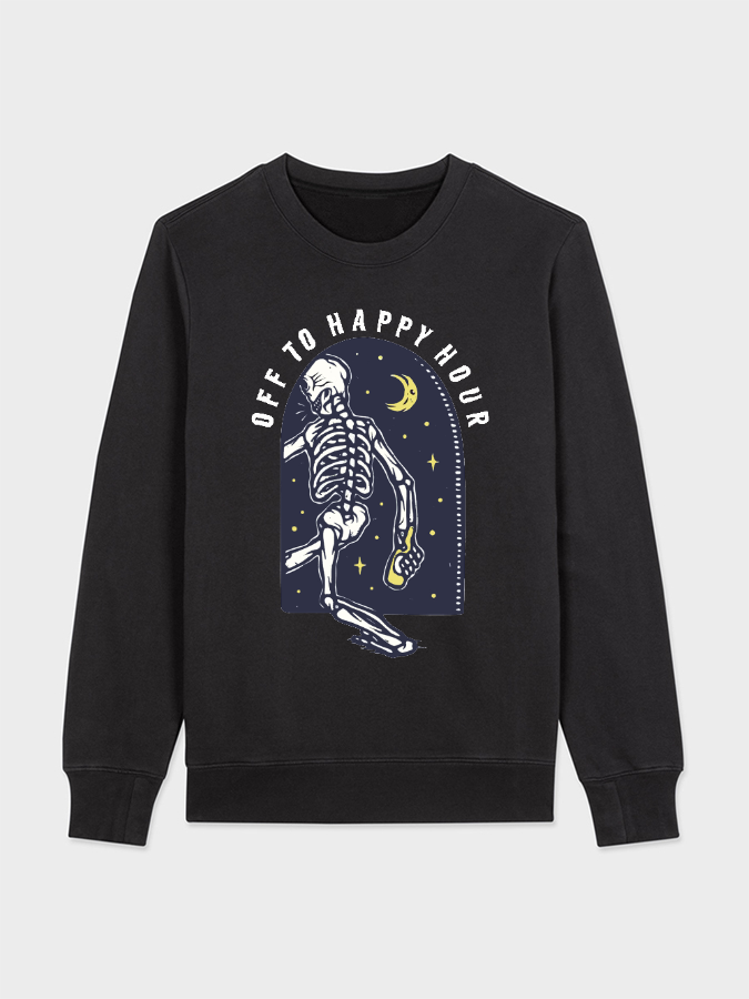 Unisex Round Neck Casual Skeleton Printed Long Sleeve Sweatshirt