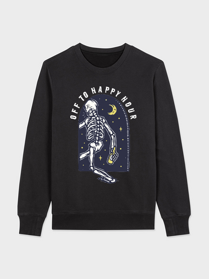 Unisex Round Neck Casual Skeleton Printed Long Sleeve Sweatshirt