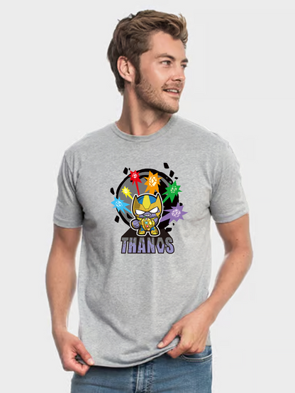 Men's Casual Tiny Thanos Printed Round Neck Short Sleeve T-Shirt