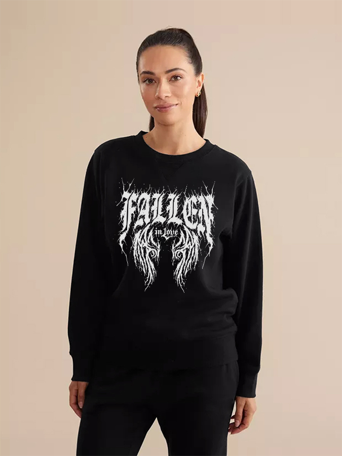 Unisex Round Neck Casual Fallen In Love Printed Long Sleeve Sweatshirt