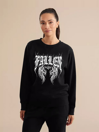 Unisex Round Neck Casual Fallen In Love Printed Long Sleeve Sweatshirt