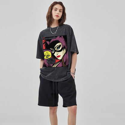 Unisex Vintage Solid Wash Denim T-Shirts