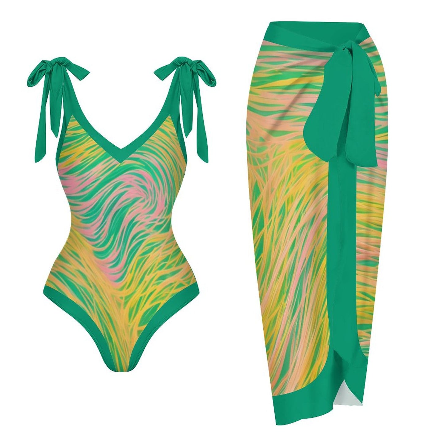 Casual Printed One Piece Swimsuit And Cover Up 2305104482