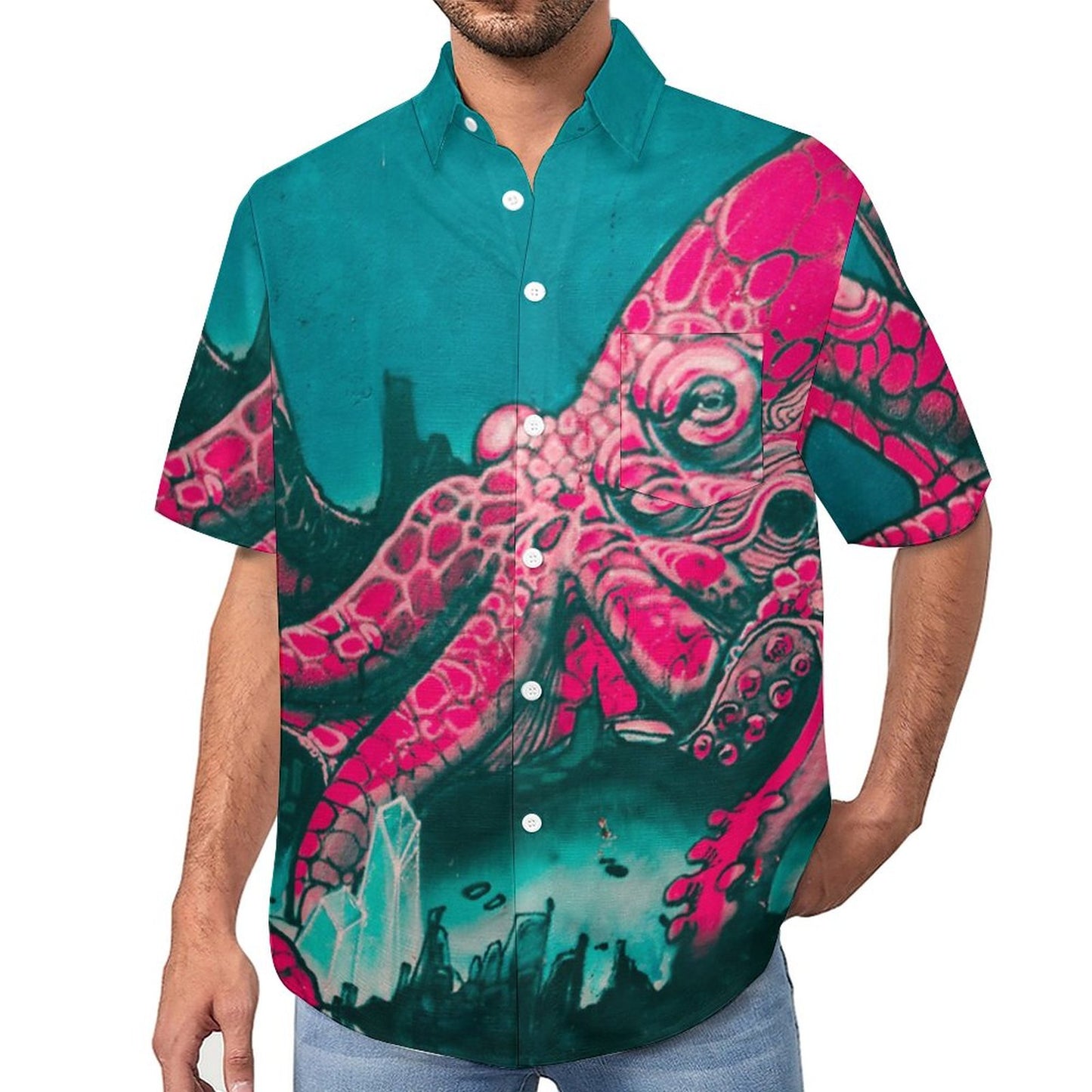 Men's Octopus Painted Print Vacation Hawaiian Shirt 2305106277