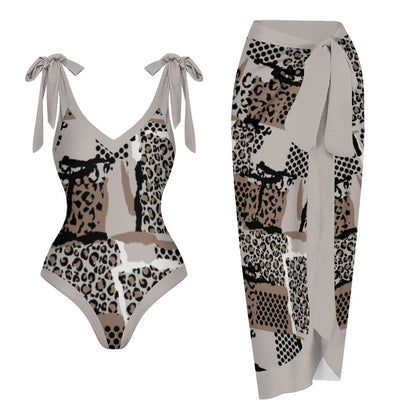 Casual Printed One-Piece Swimsuit And Cover Up 2305102877