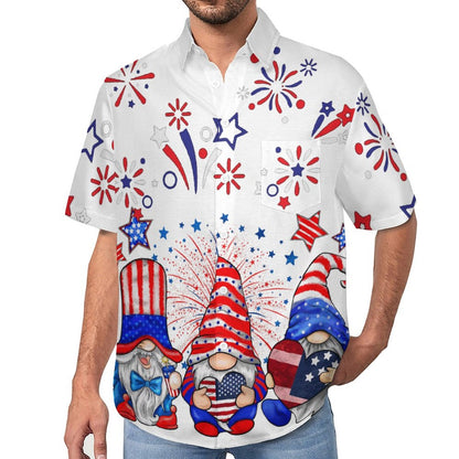 Independence Day Flag Midget Chest Pocket Linen Short Sleeve Shirt 2306101233