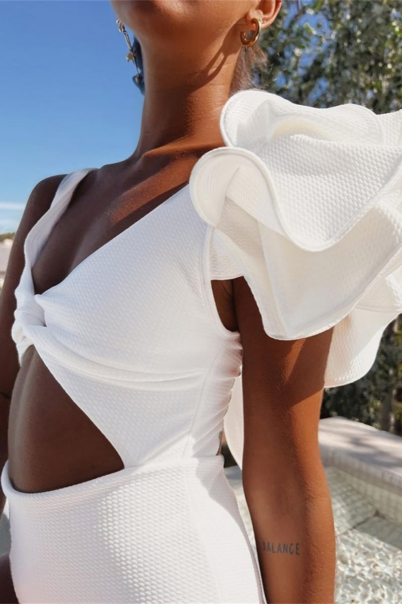 Solid Ruffle One-Piece Swimsuit