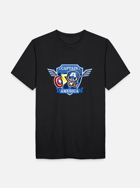 Men's Casual Little Captain America Printed Round Neck Short Sleeve T-Shirt