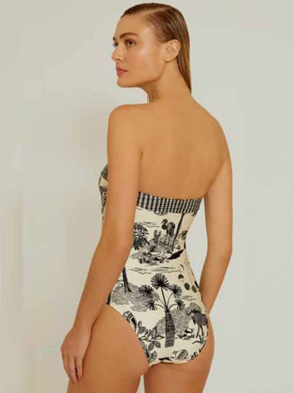 Printed Tube Top Sexy One-Piece Swimsuit