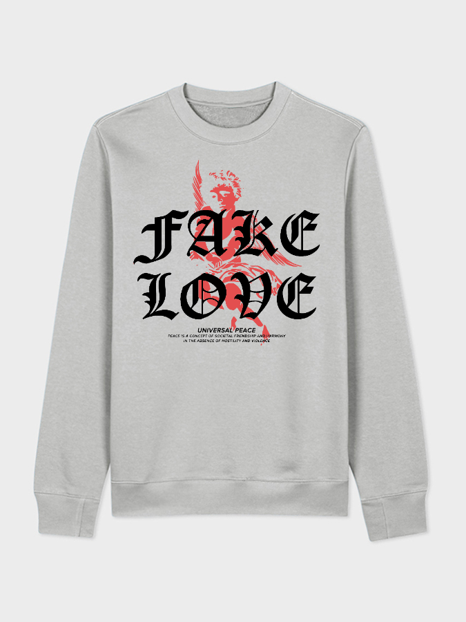 Unisex Round Neck Casual Peace Love Printed Long Sleeve Sweatshirt