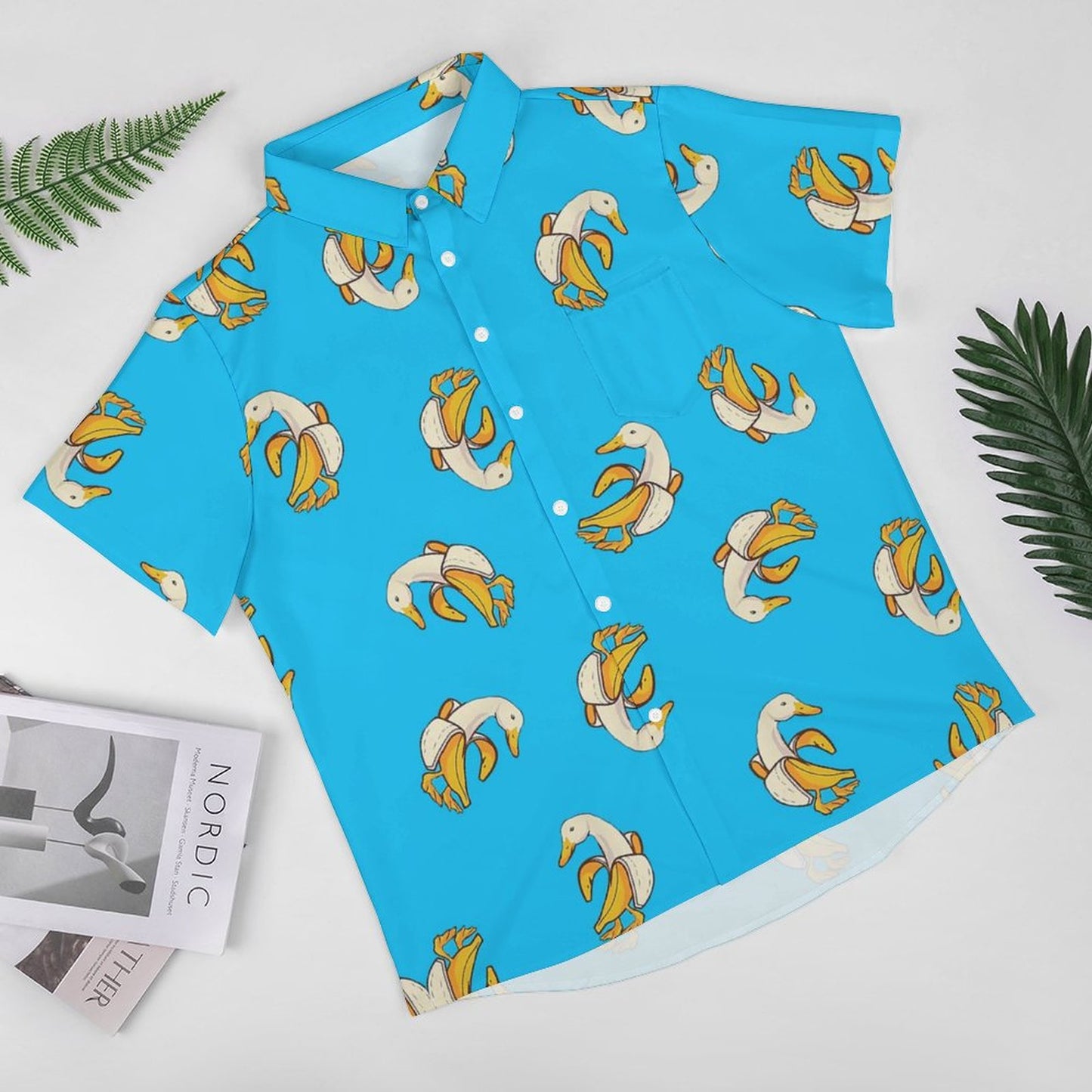 Men's Banana Duck Print Casual Short Sleeve Shirt 2306102381