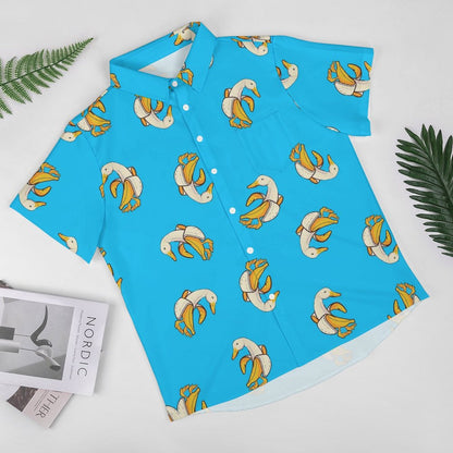 Men's Banana Duck Print Casual Short Sleeve Shirt 2306102381