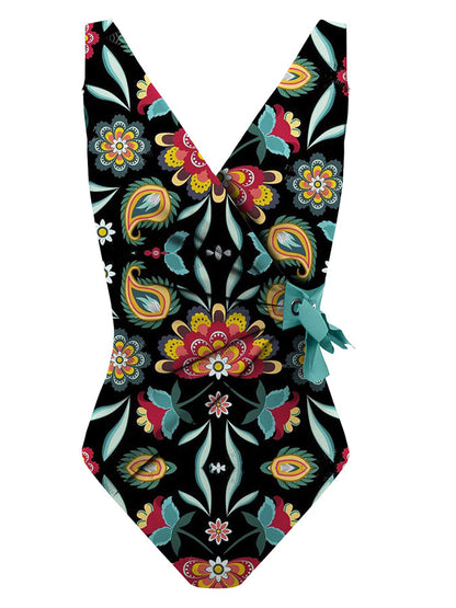 Print Collar Wrap Fashion One Piece Swimsuit