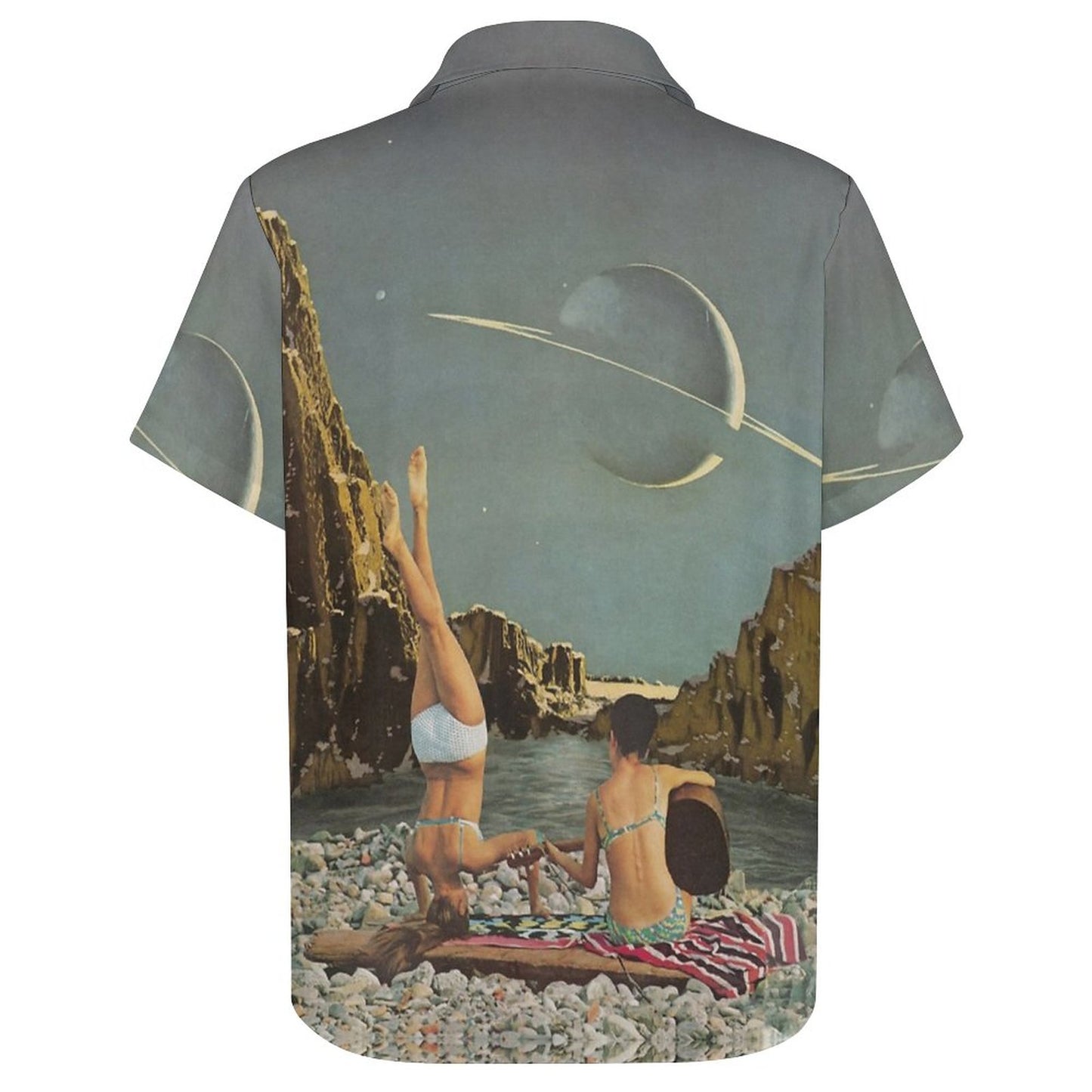 Men's Saturn Art Print Casual Short Sleeve Shirt 2306102364