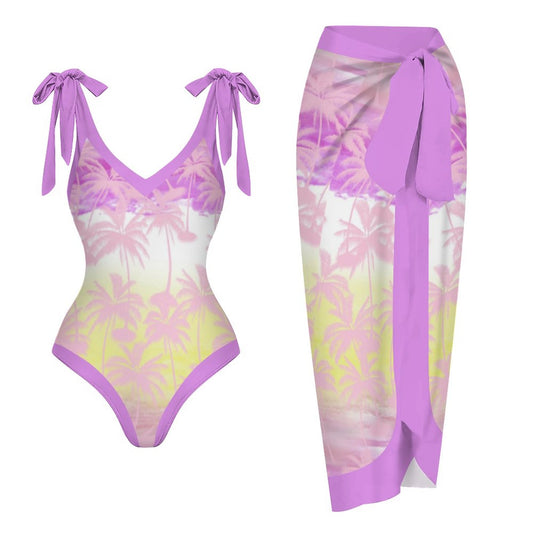Casual Printed One-Piece Swimsuit And Cover Up 2305102487