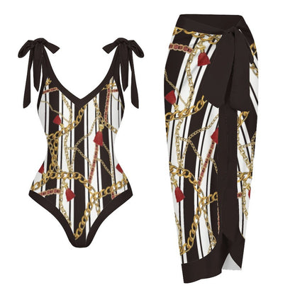 Casual Printed One Piece Swimsuit And Cover Up 2306100604