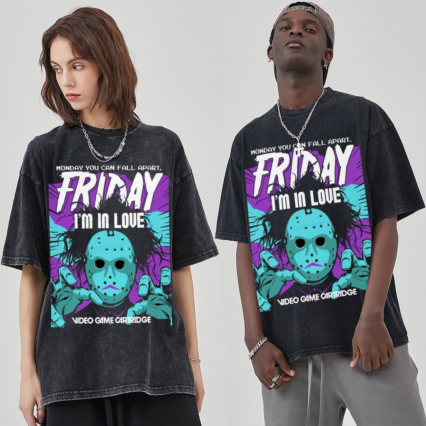 Unisex Vintage Solid Wash Denim T-Shirts