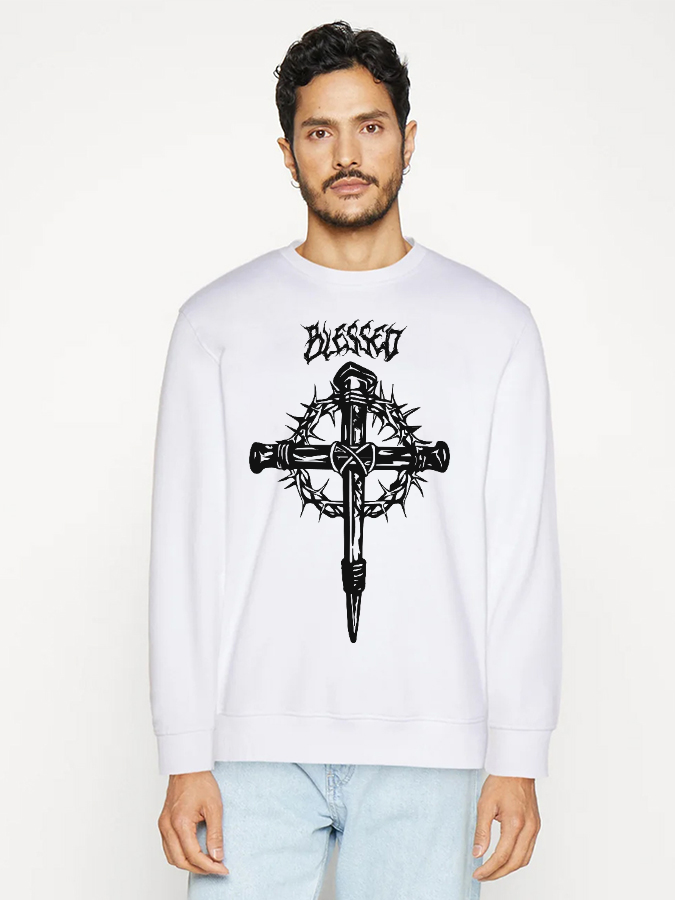 Unisex Round Neck Casual Cross Printed Long Sleeve Sweatshirt