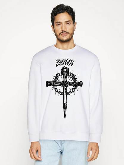 Unisex Round Neck Casual Cross Printed Long Sleeve Sweatshirt