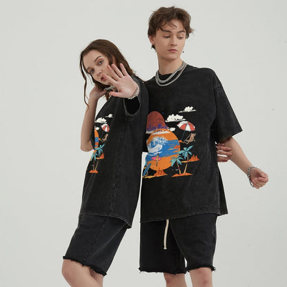 Unisex Vintage Solid Wash T-Shirts 2305102653