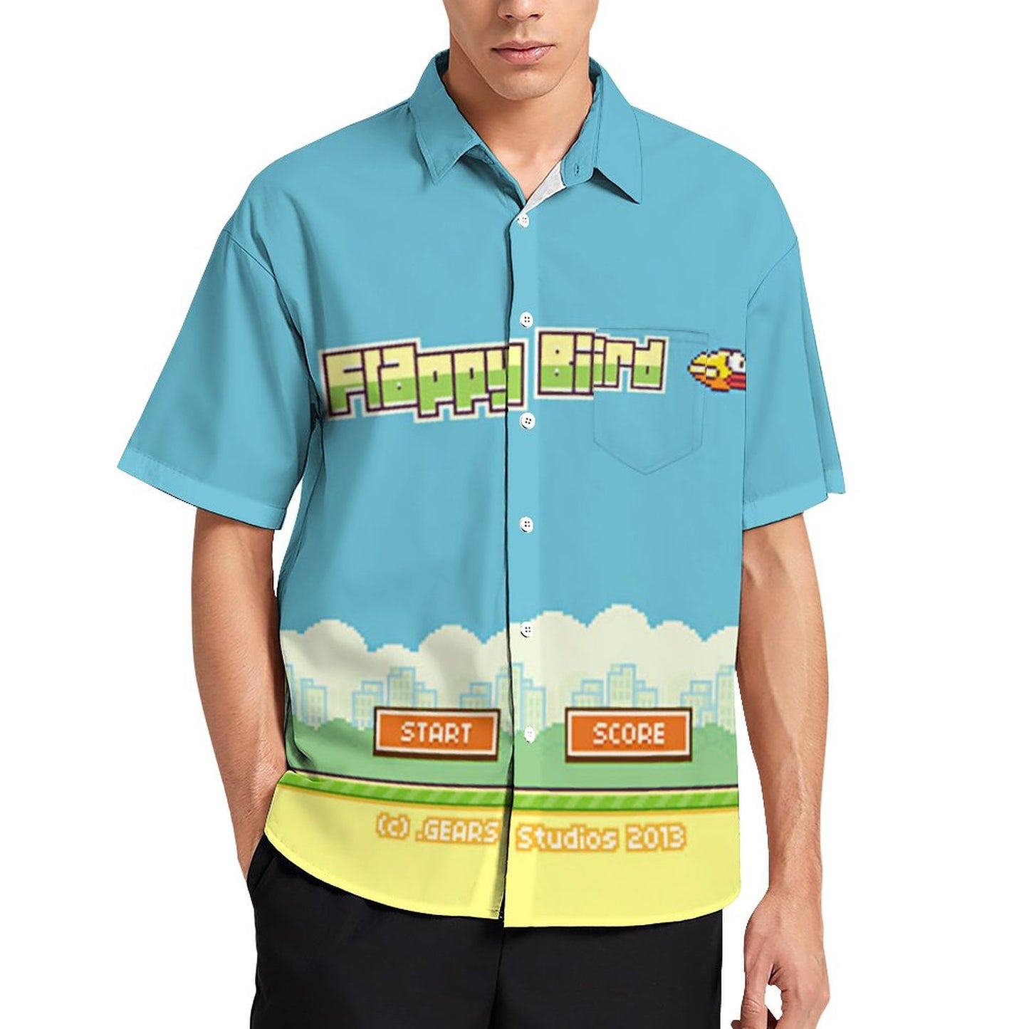 Men's Flappy Bird Print Casual Short Sleeve Shirt 2306102511