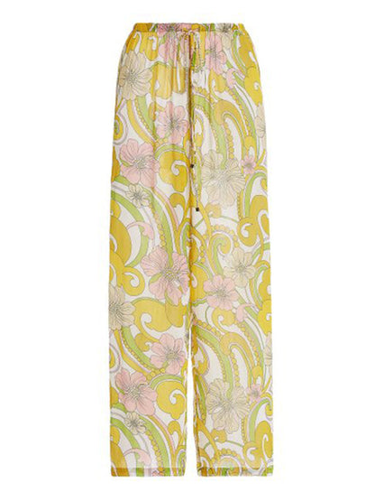 Yellow Printed Split Swimsuit