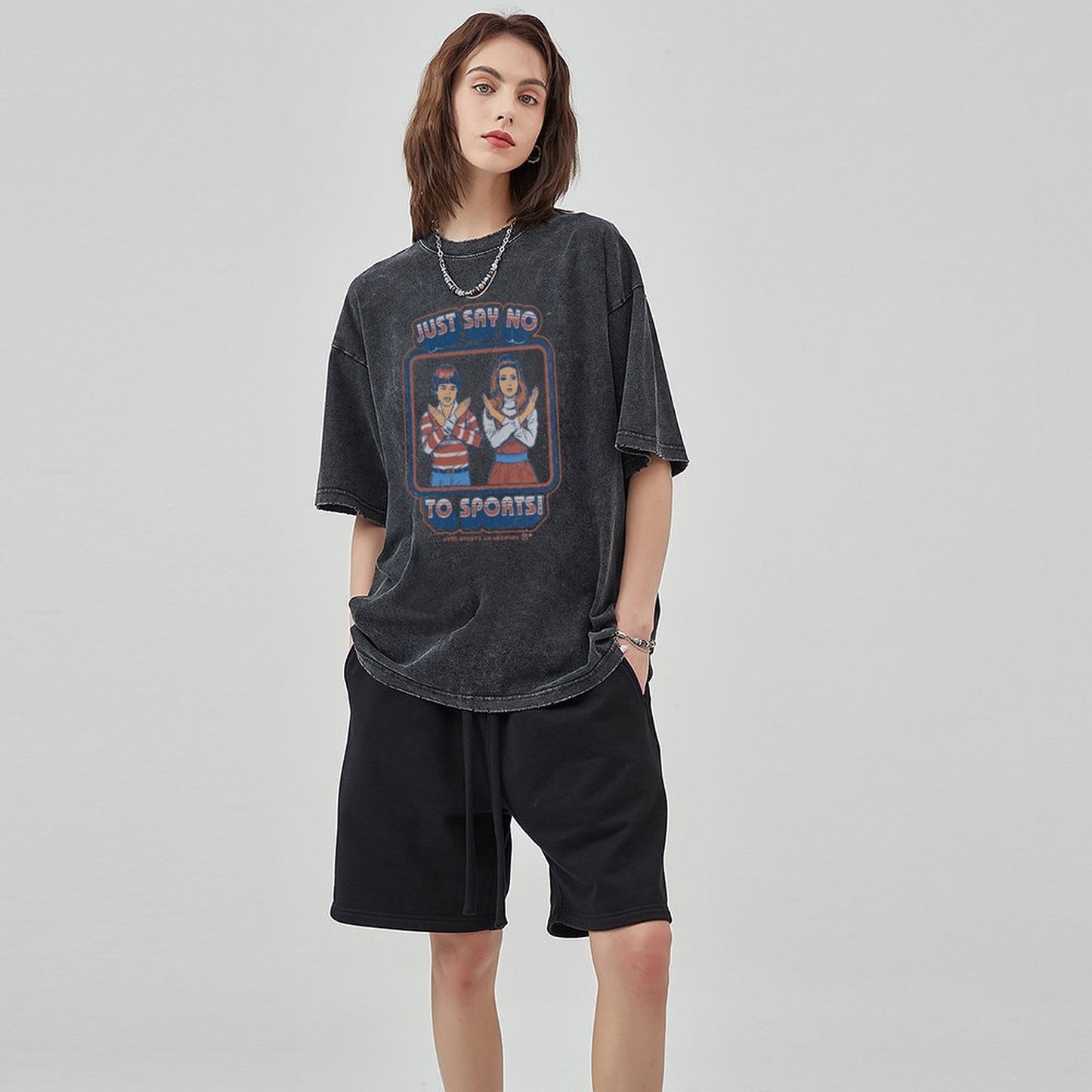Unisex Vintage Solid Wash Denim T-Shirts