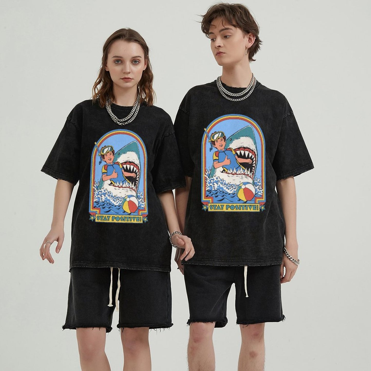 Unisex Vintage Solid Wash Denim T-Shirts 2306101203