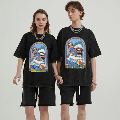 Unisex Vintage Solid Wash Denim T-Shirts 2306101203