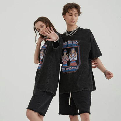 Unisex Vintage Solid Wash Denim T-Shirts