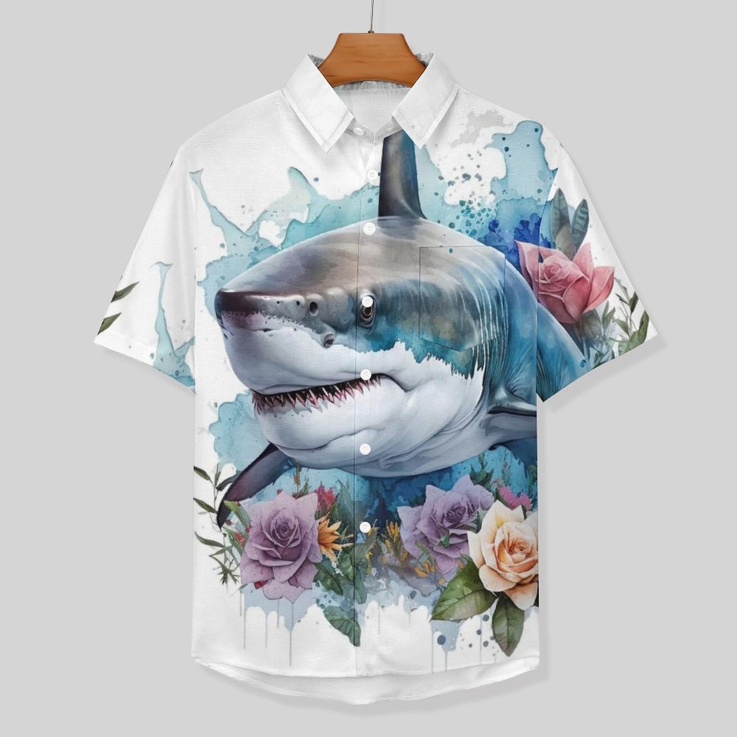 Men's Shark Painted Art Print Vacation Hawaiian Shirt
