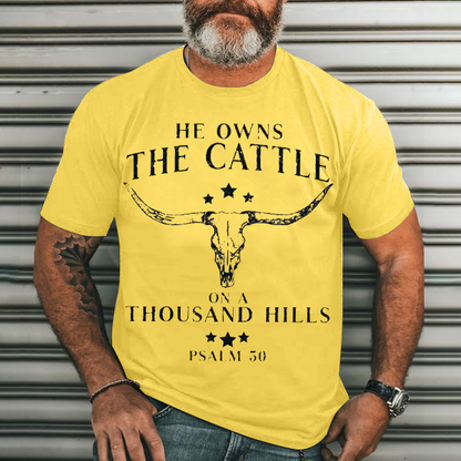 He Owns the Cattle on a Thousand Hills Men's Casual Printed T-Shirt