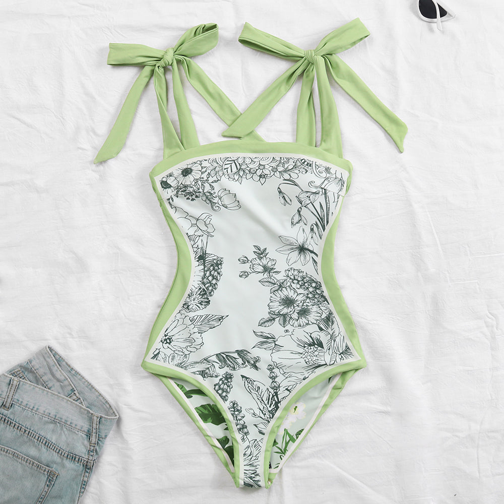 Reversible Bowknot Tie-shoulder One Piece Swimsuit