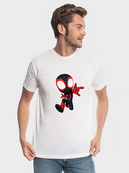 Men's Casual Mini Spider-Man Printed Round Neck Short Sleeve T-Shirt