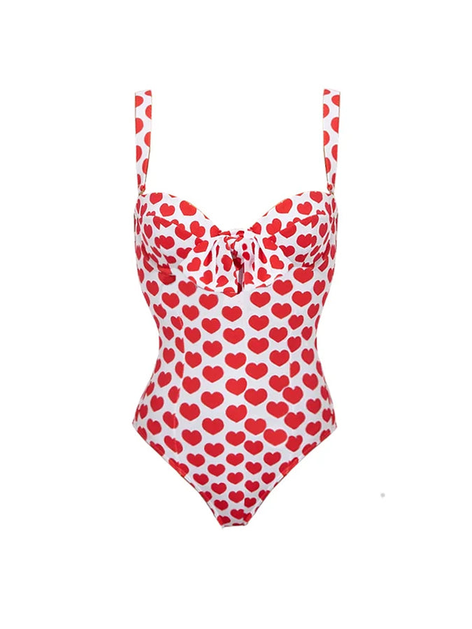 Sling Lace Up Printed One Piece Swimsuit And Beach Skirt