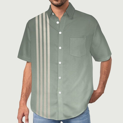 Men's Gradient Color Striped Print Front Button Soft Breathable Chest Pocket Casual Shirt