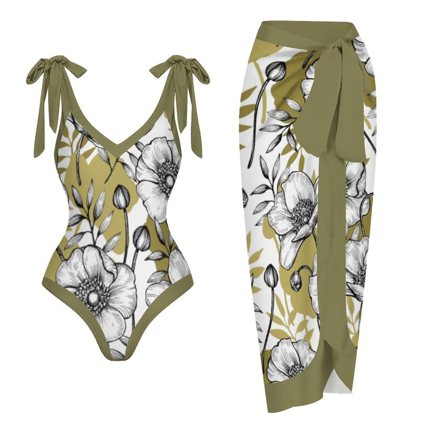 Casual Printed One-Piece Swimsuit And Cover Up 2305102417