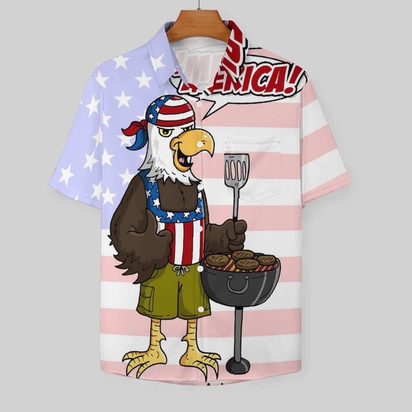 Men's Hawaiian Eagle Grill Print Casual Short Sleeve Shirt 2306102829