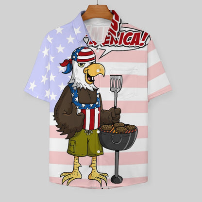 Men's Hawaiian Eagle Grill Print Casual Short Sleeve Shirt 2306102829