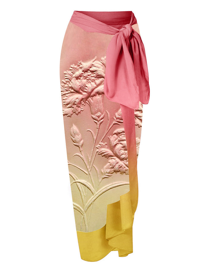 Fashion Vintage Floral Design Gradient One Piece Swimsuit and Cover Up
