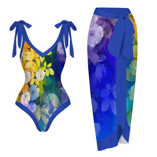 Casual Printed One-Piece Swimsuit And Cover Up 2305102424